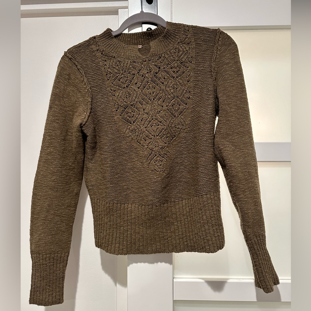 Free People sweater. Size small. Color deep olive green. Like new!